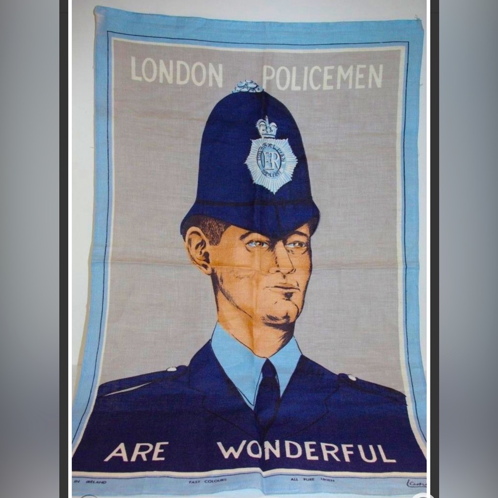LONDON POLICE~VINTAGE LAMONT FAST COLOURS TEA TOWEL PURE LINEN~MADE IN IRELAND